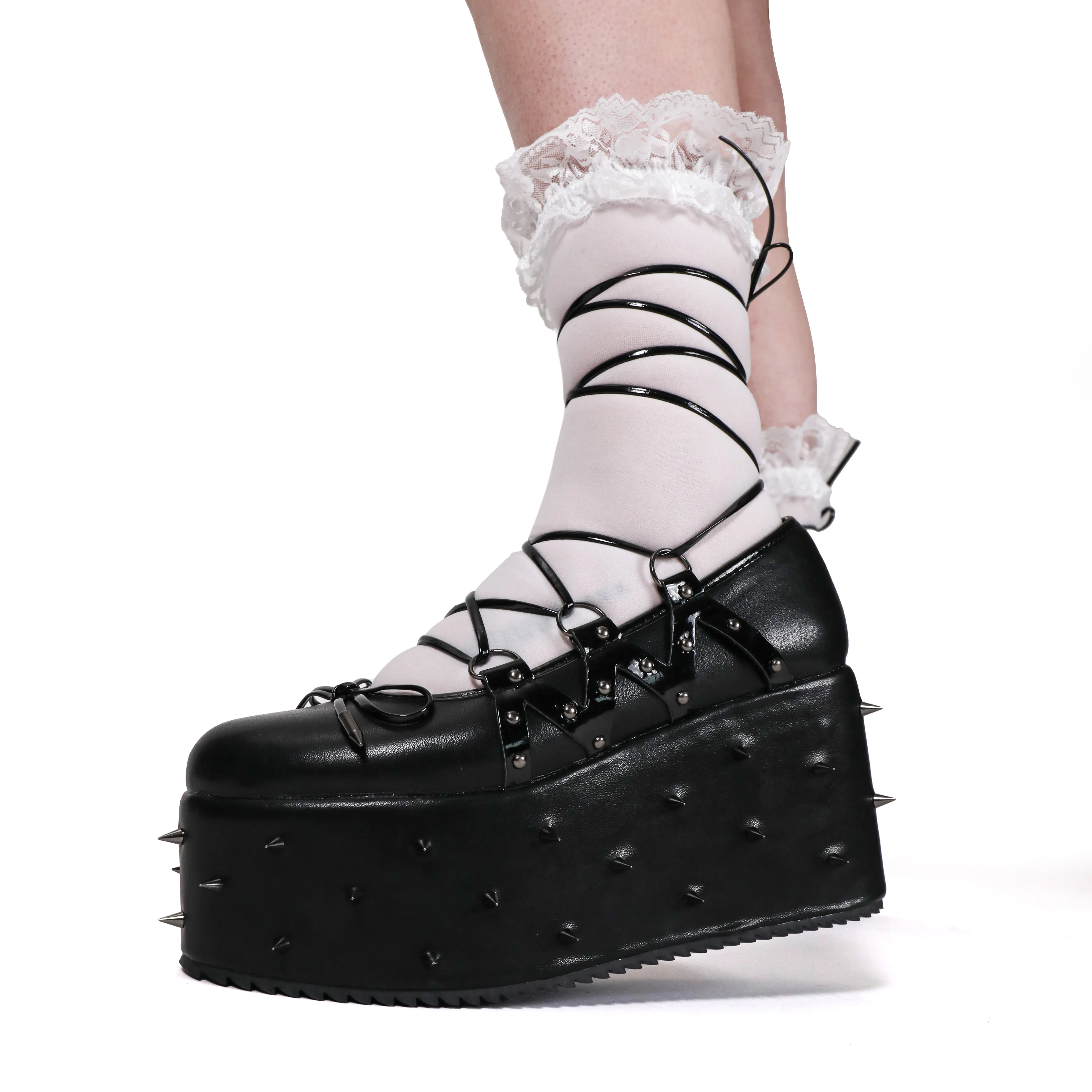 Zorina Lace Up Platform Ballet Shoes - Black