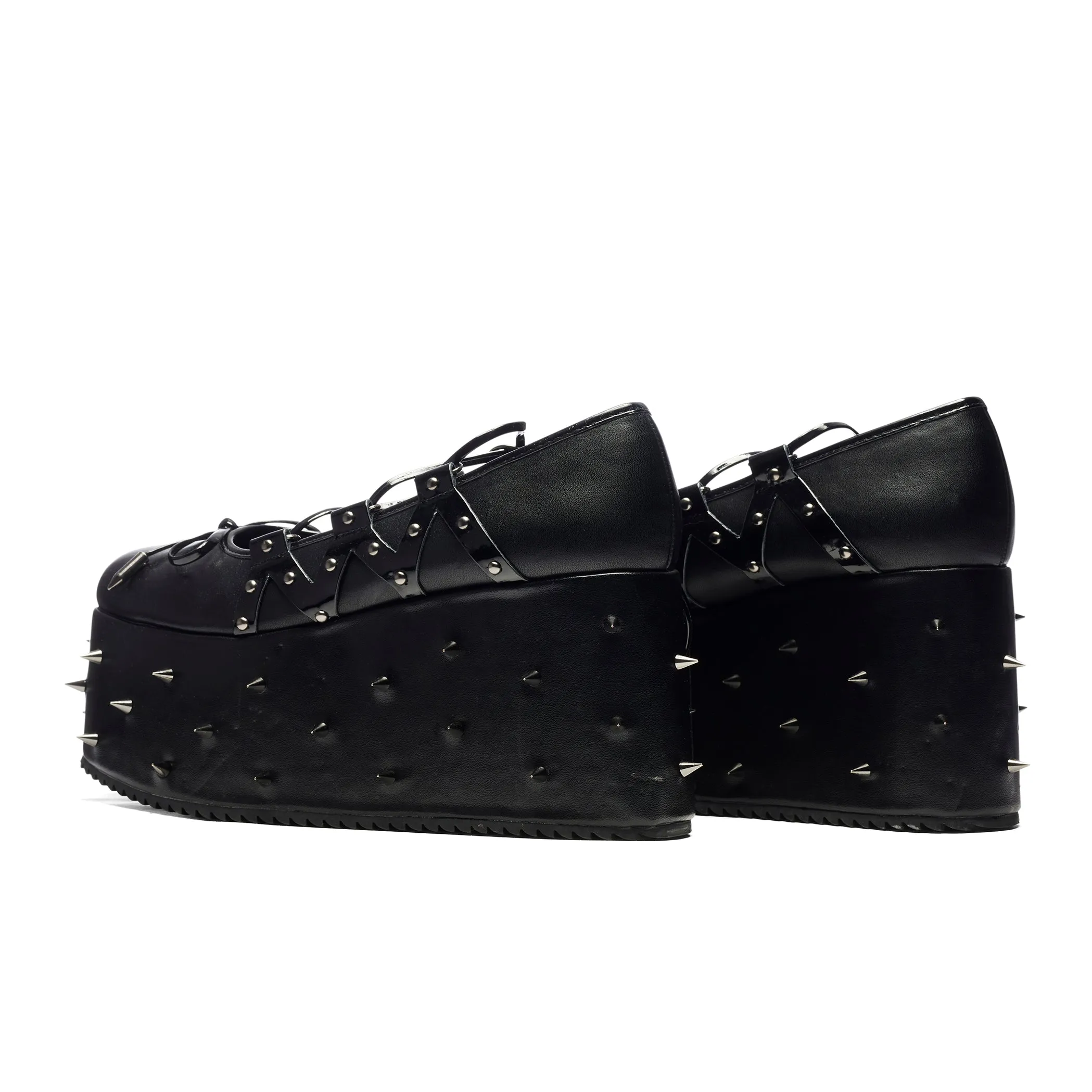 Zorina Lace Up Platform Ballet Shoes - Black